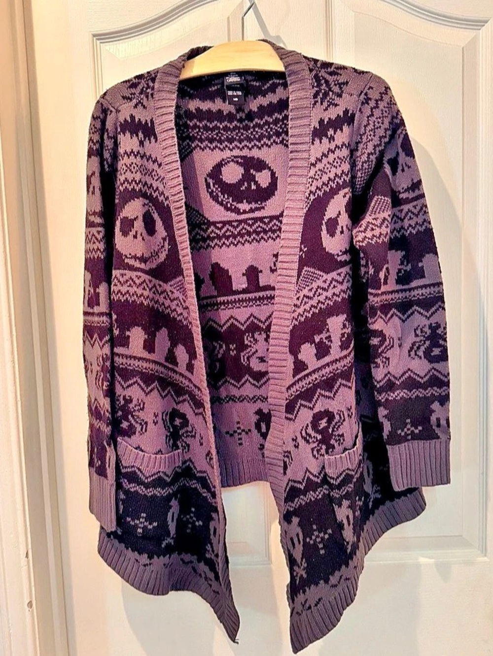 Disney The Nightmare Before Christmas Fair Isle Cardigan Purple & Black Medium